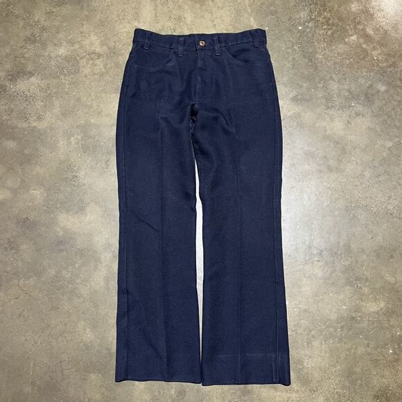 Vintage 80s Levi's 517 Navy Bootcut Polyester Pants 31x28 - Picture 1 of 4